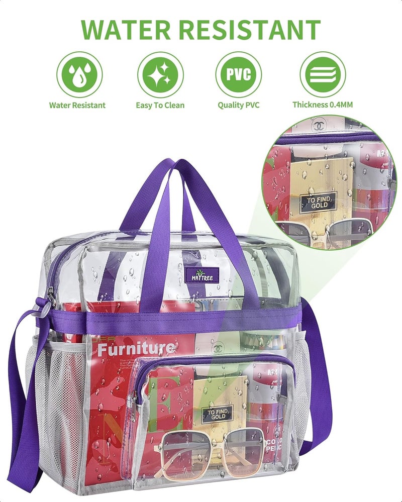 MAYTREE Clear Bag for Stadium Events 12×6×12 Clear Tote Lunch Bag with Reinforced Straps for Work and Sporting Events, Purple - Image 4